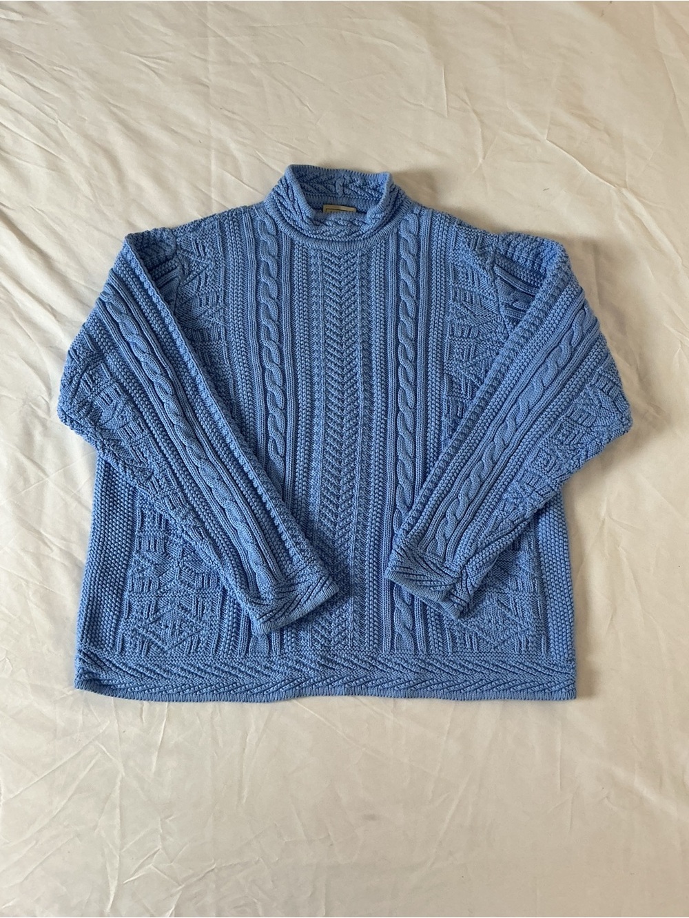 L.L. Bean Light Blue Cable Knit Turtleneck Sweater